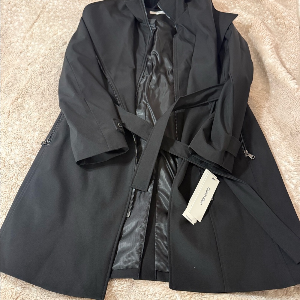 Calvin Klein Women's Black Trench Coat with Belted Waist